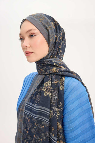 Tencel Monare Şal Gri Çiçek Desen 75x195 - Monare Şal - | Silk Home