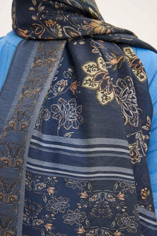 Tencel Monare Şal Gri Çiçek Desen 75x195 - Monare Şal - | Silk Home
