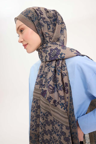Viscose Velora Scarf, Four Seasons, Baroque Floral Pattern, Espresso, 90x90 cm 