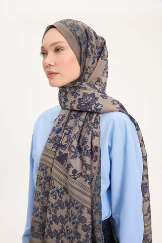 Viscose Velora Scarf, Four Seasons, Baroque Floral Pattern, Espresso, 90x90 cm 