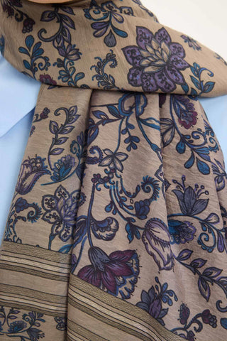 Viscose Velora Scarf, Four Seasons, Baroque Floral Pattern, Espresso, 90x90 cm 