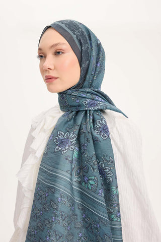 Tencel Monare Şal Petrol Mavisi Çiçek Desen 75x195 - Monare Şal - | Silk Home