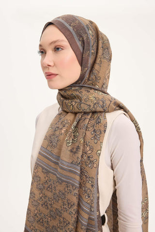 Viscose Velora Scarf, Four Seasons, Baroque Floral Pattern, Espresso, 90x90 cm 