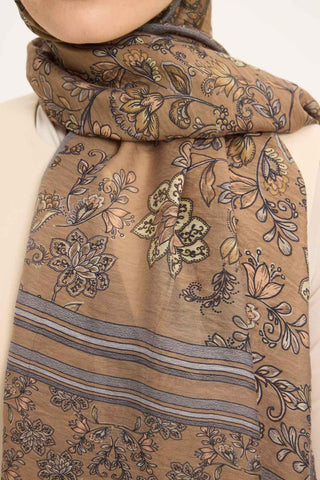 Viscose Velora Scarf, Four Seasons, Baroque Floral Pattern, Espresso, 90x90 cm 