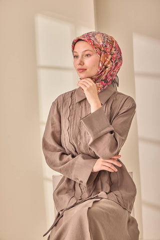 Silk Blend Olinda Scarf, Black, Tan, Red, Pink Patterned, Four Seasons, 90x90 cm