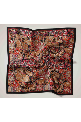 Silk Blend Olinda Scarf, Black, Tan, Red, Pink Patterned, Four Seasons, 90x90 cm
