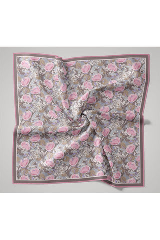 Organic Cotton Silk Scarf, Pink and Lilac Patterned, Firm Structure, 90x90 cm.
