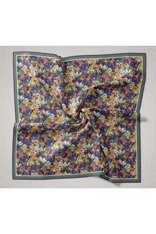 Organik Pamuk İpek Eşarp Mor Pembe Sarı Çiçek Desenli Tok Duruşlu 90X90