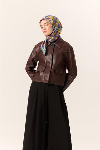 Organik Pamuk İpek Eşarp Mor Pembe Sarı Çiçek Desenli Tok Duruşlu 90X90