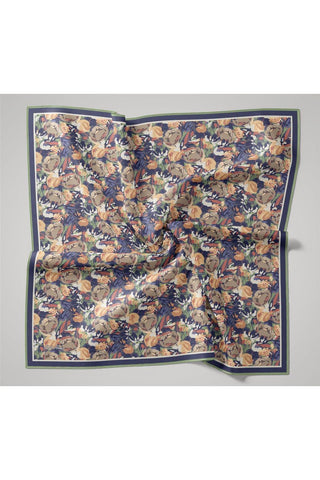 Organic Cotton Silk Scarf, Peach, Grey, Green, Floral Pattern, Firm Structure, 90x90 cm.