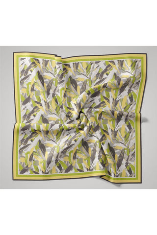 Organic Cotton Silk Scarf with Yellow-Pistachio Green-Smoke-Gray-White Pattern, Non-Slip, Secure Fit
 90x90 stance