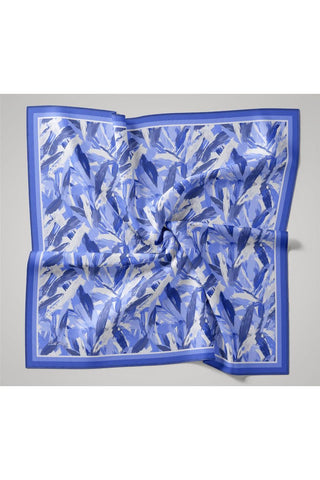 Organik Pamuk İpek Eşarp Mavi-Beyaz-Mavi Lila Desenli Kaymaz Tok Duruşlu 90X90