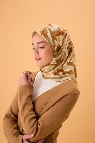 Organik Pamuk İpek Eşarp Mint Yeşili-Taba-Haki-Somon Desenli Kaymaz Tok Duruşlu
                90X90