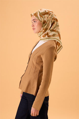 Organik Pamuk İpek Eşarp Mint Yeşili-Taba-Haki-Somon Desenli Kaymaz Tok Duruşlu
                90X90