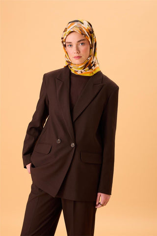 Organic Cotton Silk Scarf, Acid Green-Orange-Dark Brown-Black-Gray Patterned, Non-Slip.
 Firm and Stable 90x90