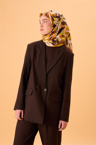 Organic Cotton Silk Scarf, Acid Green-Orange-Dark Brown-Black-Gray Patterned, Non-Slip.
 Firm and Stable 90x90