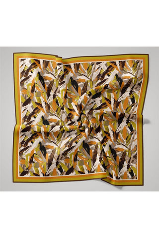 Organic Cotton Silk Scarf, Acid Green-Orange-Dark Brown-Black-Gray Patterned, Non-Slip.
 Firm and Stable 90x90