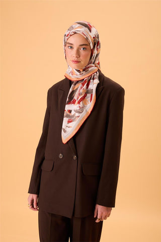 Organic Cotton Silk Scarf, Orange-Burgundy-Gray-Smoky Gray Pattern, Non-Slip, Firm Stitch
 90x90