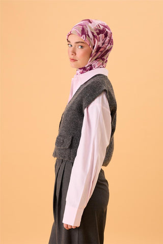 Organik Pamuk İpek Eşarp Mor-Yeşil Gri-Somon-Eflatun Desenli Kaymaz Tok Duruşlu
                90X90