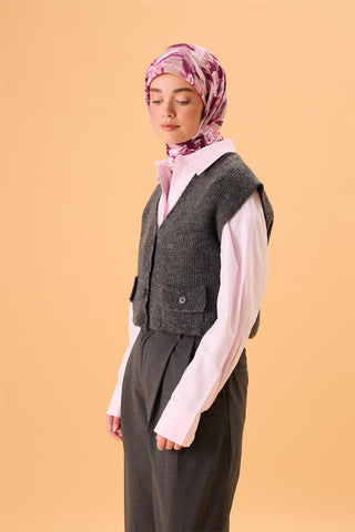 Organik Pamuk İpek Eşarp Mor-Yeşil Gri-Somon-Eflatun Desenli Kaymaz Tok Duruşlu
                90X90