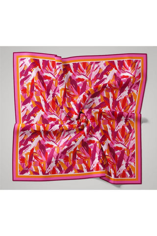Organik Pamuk İpek Eşarp Pembe-Fuşya-Turuncu Desenli Kaymaz Tok Duruşlu 90X90