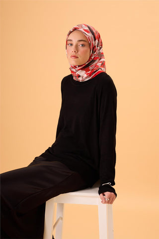 Organik Pamuk İpek Eşarp Kırmızı-Bordo Desenli Kaymaz Dokulu Akışkan Duruşlu
                90X90