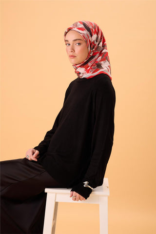 Organik Pamuk İpek Eşarp Kırmızı-Bordo Desenli Kaymaz Dokulu Akışkan Duruşlu
                90X90