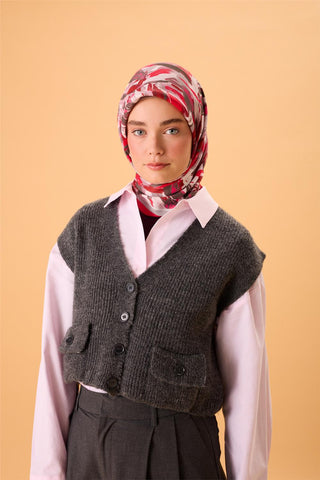 Organik Pamuk İpek Eşarp Narçiçeği-Bordo Desenli Kaymaz Dokulu Akışkan Duruşlu
                90X90