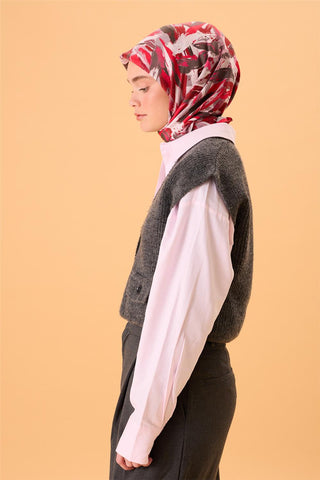 Organik Pamuk İpek Eşarp Narçiçeği-Bordo Desenli Kaymaz Dokulu Akışkan Duruşlu
                90X90