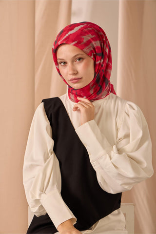 Soft Pamuk Eşarp Ahududu-Antrasit-Vizon Desenli Kaymaz Tok Duruşlu 90X90