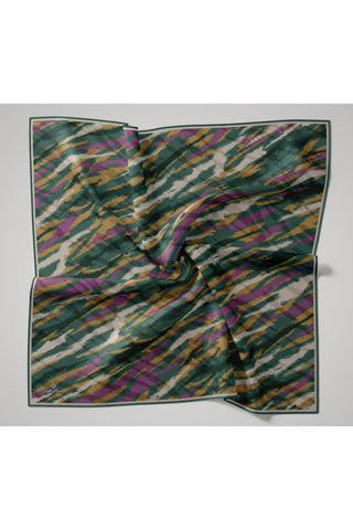 Soft Pamuk Eşarp Patina Yeşili-Gri-Mor-Hardal Desenli Kaymaz Tok Duruşlu 90X90 - Soft Eşarp - | Silk Home