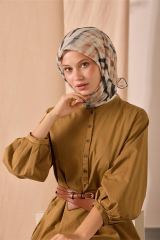 Soft Pamuk Eşarp Gümüş Soğan Kabuğu Tarçın Koyu Yeşil Desenli 90X90 - Soft Eşarp - | Silk Home