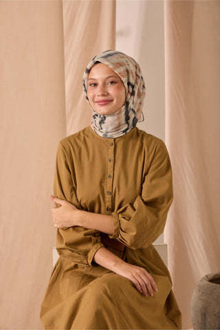 Soft Pamuk Eşarp Gümüş Soğan Kabuğu Tarçın Koyu Yeşil Desenli 90X90 - Soft Eşarp - | Silk Home