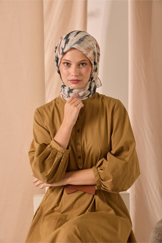 Soft Pamuk Eşarp Gümüş Soğan Kabuğu Tarçın Koyu Yeşil Desenli 90X90 - Soft Eşarp - | Silk Home