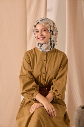 Soft Pamuk Eşarp Gümüş Soğan Kabuğu Tarçın Koyu Yeşil Desenli 90X90 - Soft Eşarp - | Silk Home