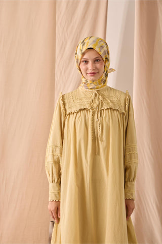 Soft Cotton Scarf Butter Yellow Patterned 90x90