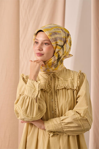 Soft Cotton Scarf Butter Yellow Patterned 90x90