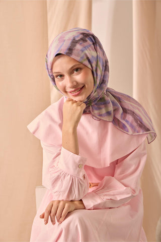 Soft Pamuk Eşarp Tozpembe Yeşil Mor Krem Desenli 90X90