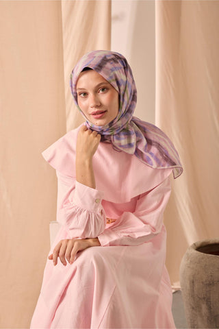 Soft Pamuk Eşarp Tozpembe Yeşil Mor Krem Desenli 90X90