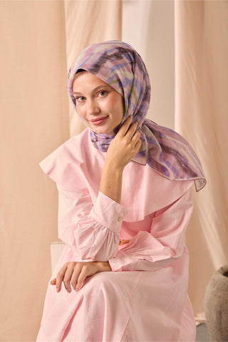 Soft Pamuk Eşarp Tozpembe Yeşil Mor Krem Desenli 90X90