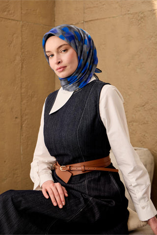 İnce Pamuk Soft Eşarp Siyah-Füme-Gri-Saks Desenli Kaymaz Dokulu Nefes Alan 90X90 - Soft Eşarp - | Silk Home