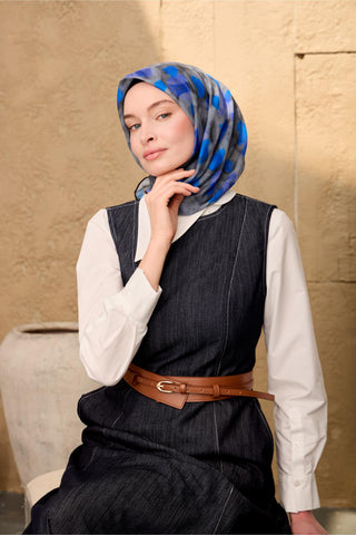 İnce Pamuk Soft Eşarp Siyah-Füme-Gri-Saks Desenli Kaymaz Dokulu Nefes Alan 90X90 - Soft Eşarp - | Silk Home