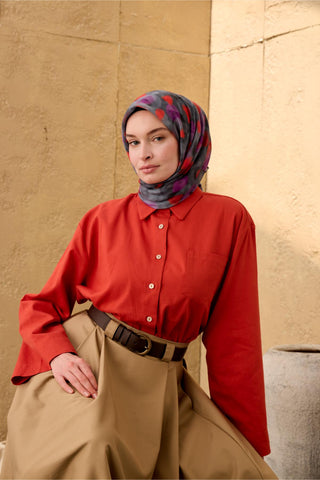 İnce Pamuk Soft Eşarp Siyah-Füme-Gri-Erguvan Desenli Kaymaz Dokulu Nefes Alan 90X90 - Soft Eşarp - | Silk Home