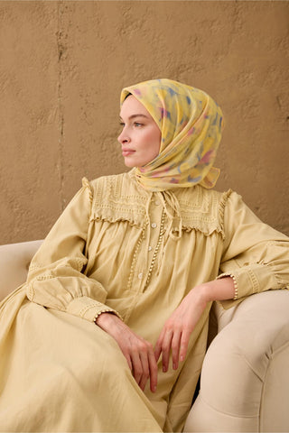 Thin Cotton Soft Scarf, Baby Blue-Yellow-Pink Pattern, Non-Slip, Firm Structure, 90x90 cm