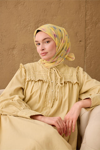 Thin Cotton Soft Scarf, Baby Blue-Yellow-Pink Pattern, Non-Slip, Firm Structure, 90x90 cm
