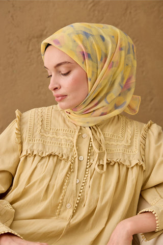 İnce Pamuk Soft Eşarp Bebe Mavi-Sarı-Pembe Desenli Kaymaz Tok Duruşlu 90X90