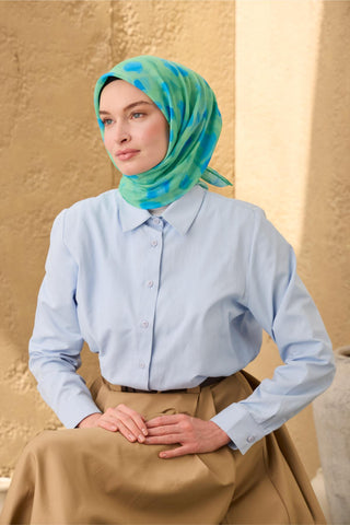 İnce Pamuk Soft Eşarp Biskay Yeşili-Mavi Açık Yeşil Desenli Nefes Alan Tok
                Duruşlu 90X90