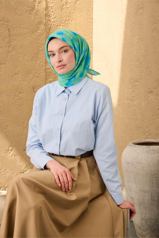 İnce Pamuk Soft Eşarp Biskay Yeşili-Mavi Açık Yeşil Desenli Nefes Alan Tok
                Duruşlu 90X90