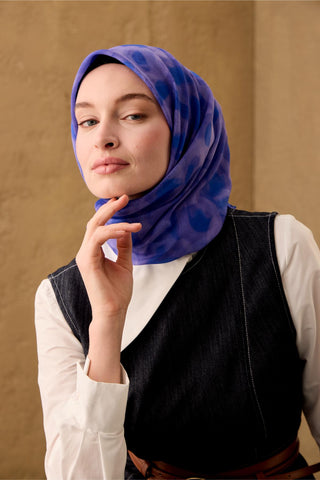 İnce Pamuk Soft Eşarp Mor-Eflatun Leylak Desenli Nefes Alan Tok Duruşlu 90X90