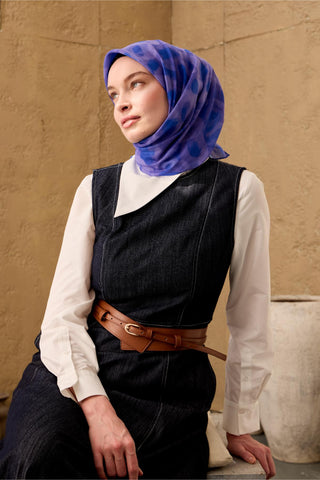 İnce Pamuk Soft Eşarp Mor-Eflatun Leylak Desenli Nefes Alan Tok Duruşlu 90X90